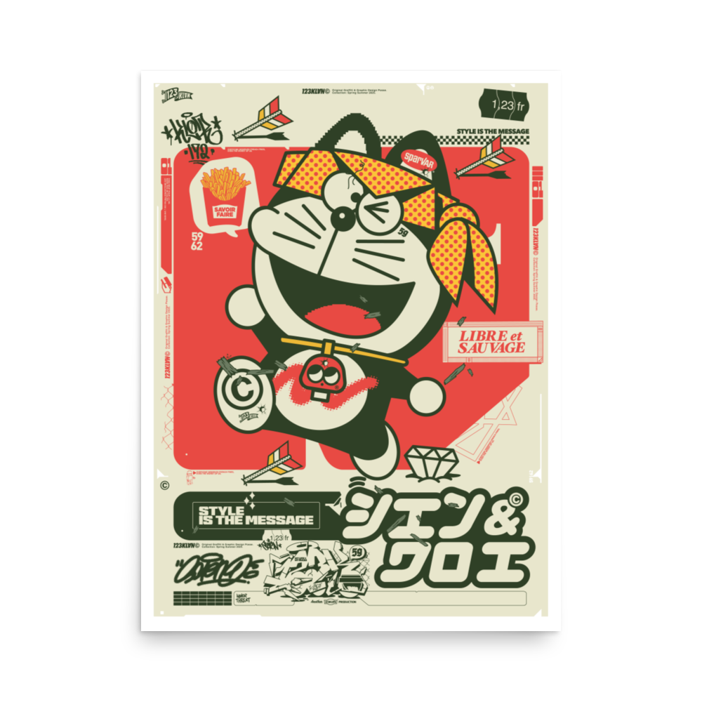 123KLAN Tribute to Doraemon poster, Japanese manga graffiti wall art print