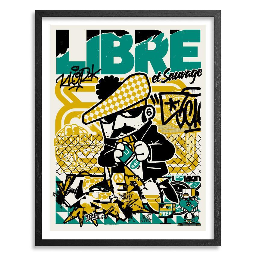 ART PRINT LIBRE ET SAUVAGE TURQUOISE AND YELLOW - 123klan 123klan graffiti art