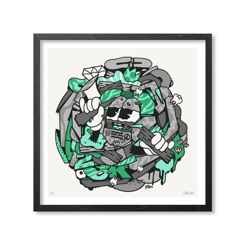 ART PRINT MIX MASH UP GREEN - 123klan 123klan graffiti art