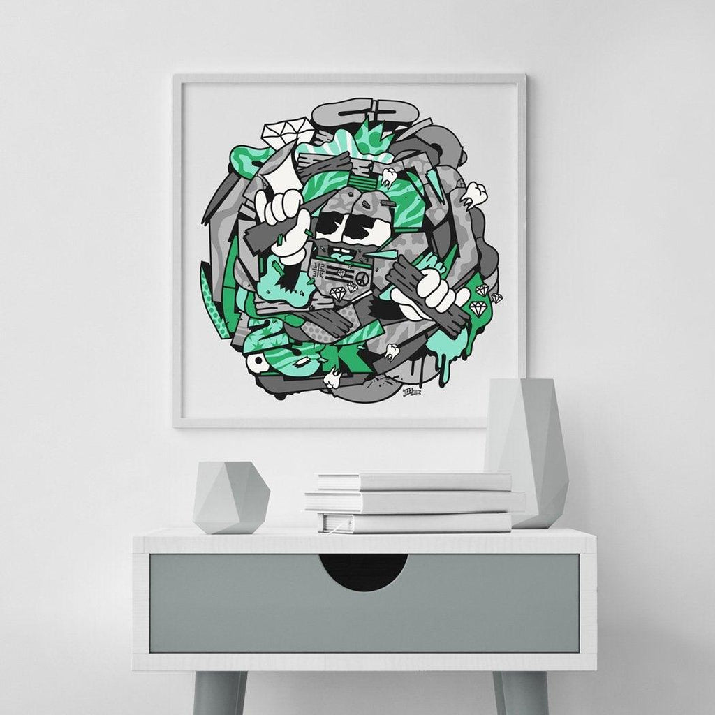 ART PRINT MIX MASH UP GREEN - 123klan 123klan graffiti art