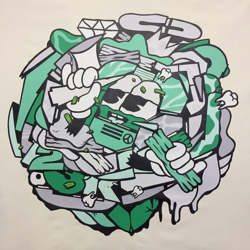 " Mix Mash Up Green " 60 x 60" - 123klan 123klan graffiti art