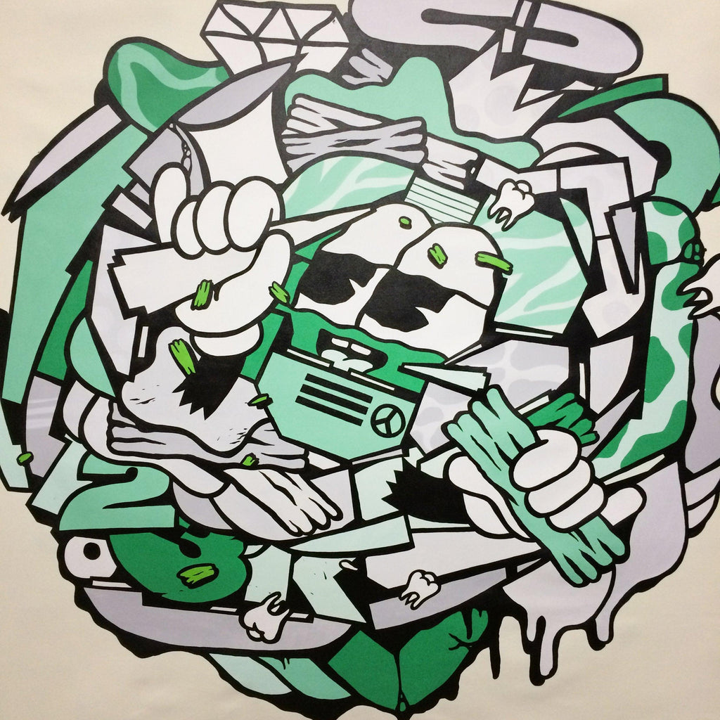 " Mix Mash Up Green " 60 x 60" - 123klan 123klan graffiti art