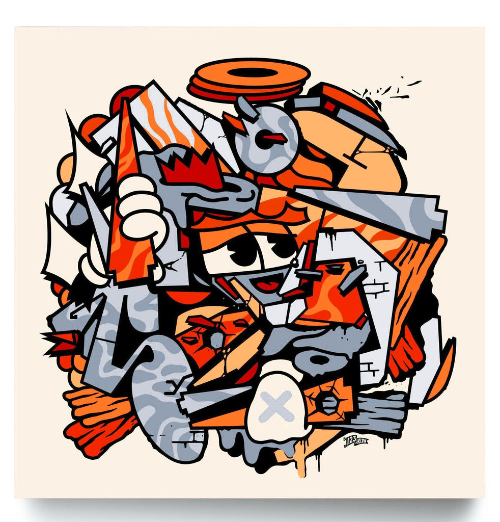 " Mix Mash Up Orange " 60 x 60" - 123klan 123klan graffiti art