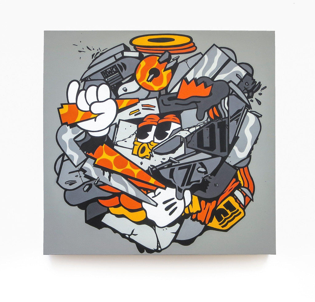 " Mix Mash Up Orange Safran  " 24 x 24" - 123klan 123klan graffiti art