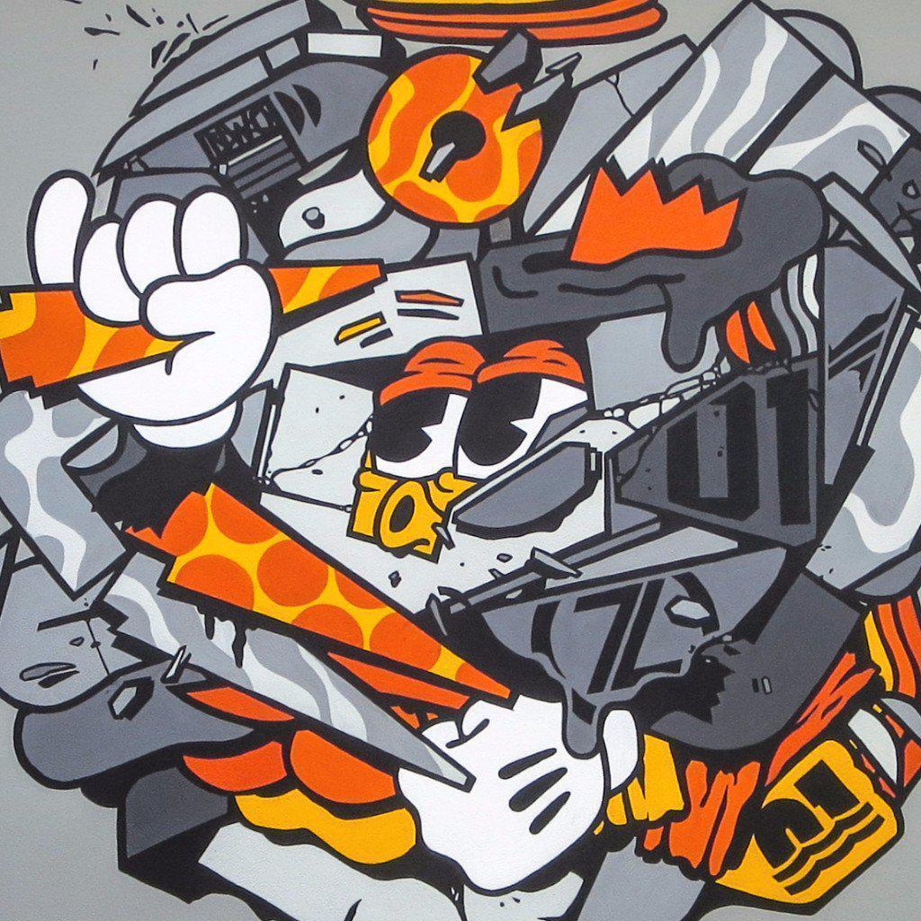 " Mix Mash Up Orange Safran  " 24 x 24" - 123klan 123klan graffiti art