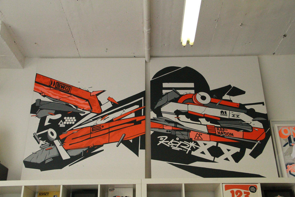 " O " 123KLAN Diptych part 2 50 x 60" - 123klan 123klan graffiti art