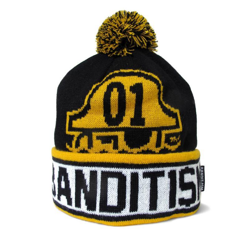 POM BEANIE BANDIT1SM BLACK & YELLOW - 123klan 123klan graffiti art