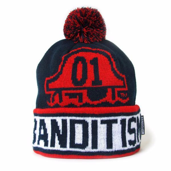 POM BEANIE BANDIT1SM NAVY AND RED - 123klan 123klan graffiti art