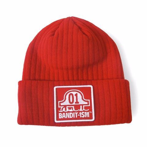 RED BEANIE WITH RED PATCH BANDIT1SM LOGO - 123klan 123klan graffiti art